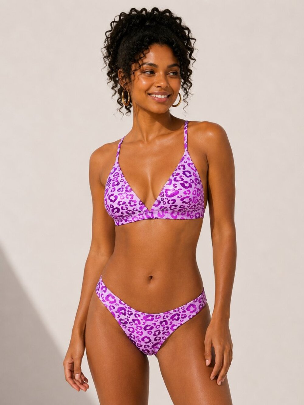 Cupshe Purple Foil Animal Print Bikini Set Size M V Neck Cheeky NWT Swim